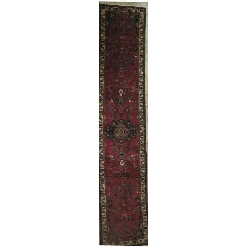 One Of The Kind Hand-Knotted Persian Wool Rug _ Luxurious Vintage Design, 10'5" x 2'6", Artisan Crafted